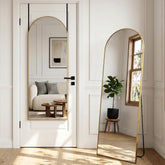 Furnbar arched mirror front view showing full-length reflection and stylish gold finish