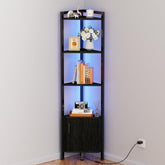 Furnulem front view corner shelf showing black modern storage and organized display benefit