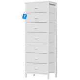 Furnulem front view of white tall dresser shows compact storage and tidy organization