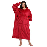 FUSSEDA front view with hood up showing full coverage and cozy comfort