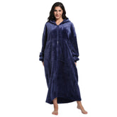 FUSSEDA front view with hood up showing full coverage and cozy warmth