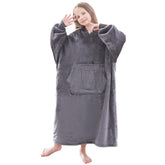 FUSSEDA front view hooded blanket showing oversized fit and comfort