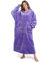FUSSEDA front view hooded blanket showing full coverage and cozy fit