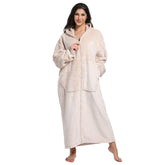 FUSSEDA front view hooded blanket showing oversized fit and cozy coverage