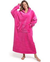 FUSSEDA front view hooded blanket showing oversized fit and warmth