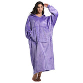 FUSSEDA front view of hooded blanket showing roomy fit and coverage