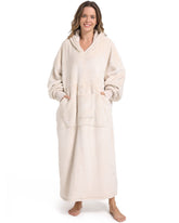 FUSSEDA front view hooded blanket showing oversized fit and full coverage benefit