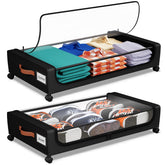 Futego front view of under-bed storage bin showing clear lid and handles for quick access