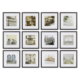 Gallery Perfect front view of twelve black frames showing cohesive modern display