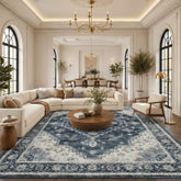 Garvee front view showing navy boho medallion and vintage finish, enhances room style