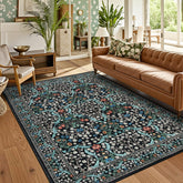 GarveeHome 8x10 front view showing bold black floral pattern and room anchor