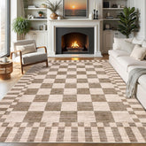 GarveeHome front view of brown checkered 5x7 rug shows pattern and benefit of style