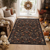 GarveeHome front view showing dark brown floral rug anchoring a room and adding warmth