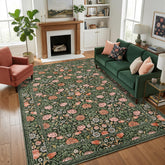 GarveeHome front view dark green floral rug showing full pattern and scale benefit