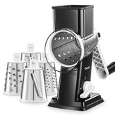 Geedel front view of rotary grater showing compact countertop benefit