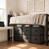 Geetery front view of 6-cube organizer showing compact under-bed storage benefit