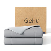 Gehtmnl cooling blanket front view showing frosty light grey and airy drape for cool comfort