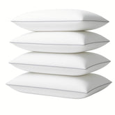 Generic brand queen pillows front packaging showing four vacuum-sealed pillows and hygiene benefit