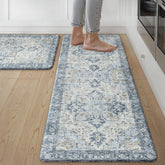 GENIMO front view of blue anti fatigue mats showing decorative design and comfort