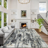 Gent drizz front packaging showing full 9x12 abstract rug and color contrast