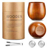 GENUINED front view of wooden whiskey glasses showing rustic craftsmanship and visual appeal