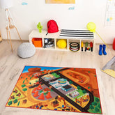 gertmenian front view of full Cars rug showing Lightning McQueen and friends, bright play surface