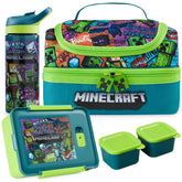 Get Trend lunch set front view showing Minecraft print and easy-carry handle benefit