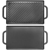 GGC cast iron griddle front view showing dual-sided design and handles for versatility