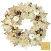 Ghrdopy fall wreath front view showing warm LEDs and autumn appeal