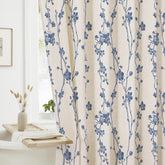 Gibelle navy front view showing full floral curtain and refined look
