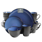 Gibson Elite front view of full 16-piece set showing vibrant reactive blue and black exterior offering elegant presentation