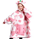 Giggling Getup front view showing Strawberry Cow print and cozy oversized fit