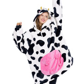Giggling Getup front view cow hoodie showing oversized fit and cozy appeal