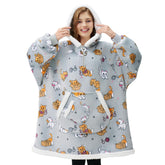 Giggling Getup front view grey cat hoodie blanket showing roomy fit and warmth