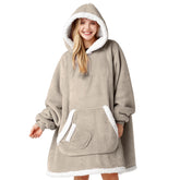 Giggling Getup front view with hood up showing cozy fit and warmth