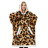 Giggling Getup front view leopard hoodie showing cozy oversized fit and warmth