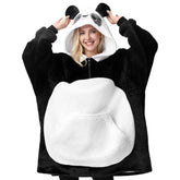 Giggling Getup front view panda hoodie showing full oversized coverage and cozy appeal