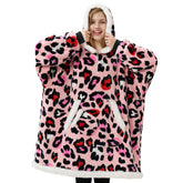 Giggling Getup front view pink leopard hoodie showing oversized cozy fit