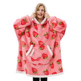Giggling Getup front view pink strawberry shows oversized cozy fit