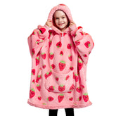 Giggling Getup front view strawberry hoodie showing cozy coverage and playful design