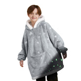 Giggling Getup front view showing oversized cozy hoodie and giant pocket benefit warmth