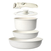 GiPP complete 5-piece set front view showing pots and pans with handle installed for versatile use