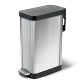 Glad front view of slim trash can showing sleek stainless design and space saving