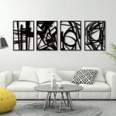 Glamativity front view of four black metal art panels showing minimalist impact