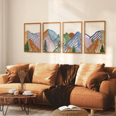 Glamativity front view of four colorful and black panels showing bold mountain lines and cohesive set benefit