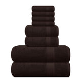 GLAMBURG front-folded chocolate brown towels showing neat stacked set for coordinated bathroom