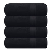 GLAMBURG front folded set showing four black towels and neat presentation