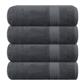 GLAMBURG front view of four charcoal towels showing set and color benefit