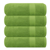GLAMBURG front view of four kiwi green towels showing coordinated set and neat fold