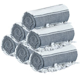 GLAMBURG front packaging showing six navy towels, convenient multipack